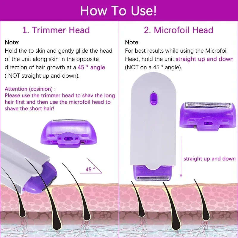 Rasoir Électrique Sans Douleur, Rechargeable et Démarrage Tactile pour Femme